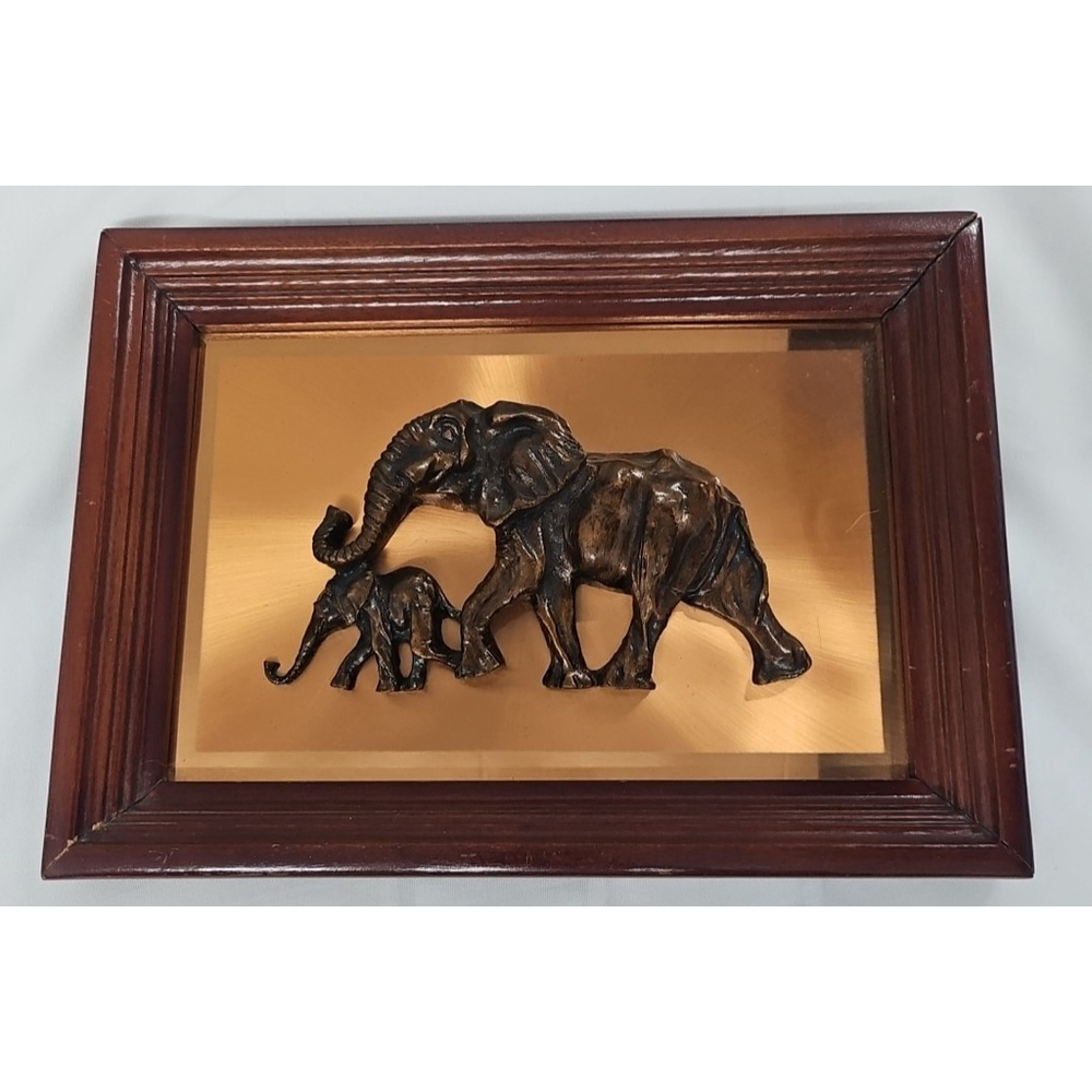 Vintage Copper Relief Elephant Mom Baby Elephant Trunk Up John Louw?
